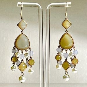 Kenneth Jay Lane Long Chandelier Dangle Earrings Jade Green Signed Vintage KJL